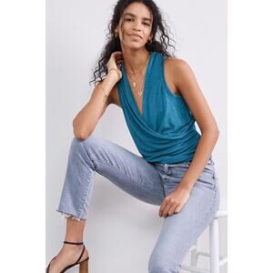 NEW Anthropologie Teal Draped Blouse Top - Large